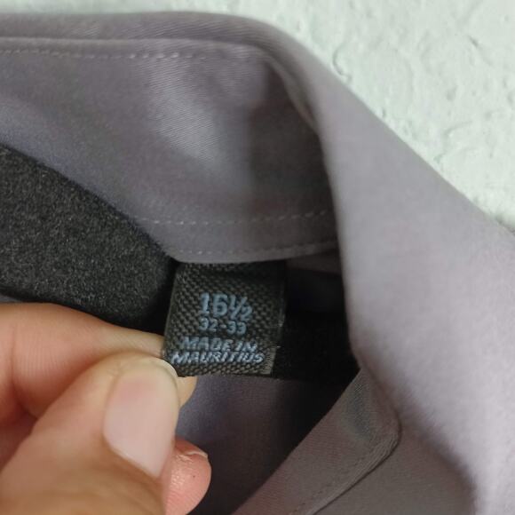 MARC ANTHONY Mens Solid Gray Long Sleeve Dress Shirt Stretch Slim Fit 16.5/32-33 - Picture 6 of 8